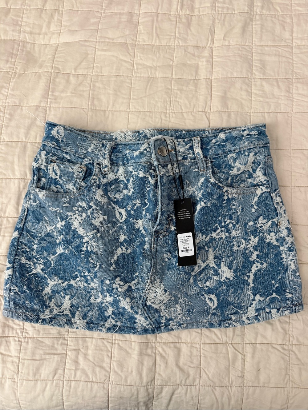 Fashion Nova Blue Marble-Print Denim Mini Skirt
